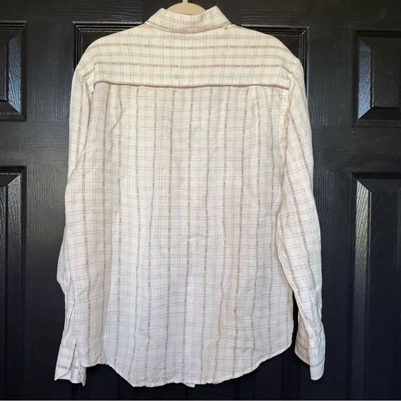 Cubavera Large Stone Beige+ Tan Aztec Plaid Khaki Trim Linen Rayon BD Shirt M - Picture 7 of 10